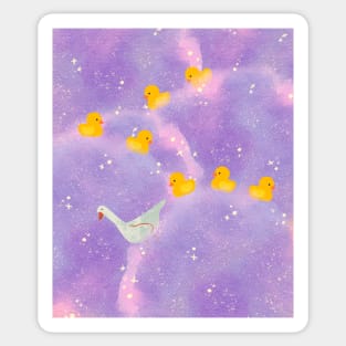 Duck family on purple clouds Sticker